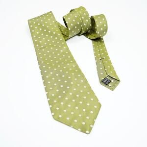 Ike Behar Green Polka Dot Silk Necktie Classic White Dot Tie